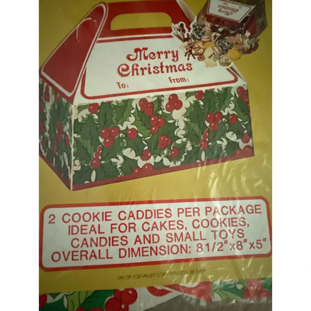 Christmas Cookie Caddies Gift Boxes Holly Berry‎ Merry Christmas NOS Vintage